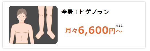 全身脱毛（全身+ヒゲ）の料金と脱毛範囲