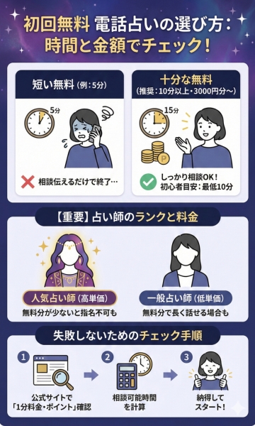初回無料電話占いの時間と金額をチェックする