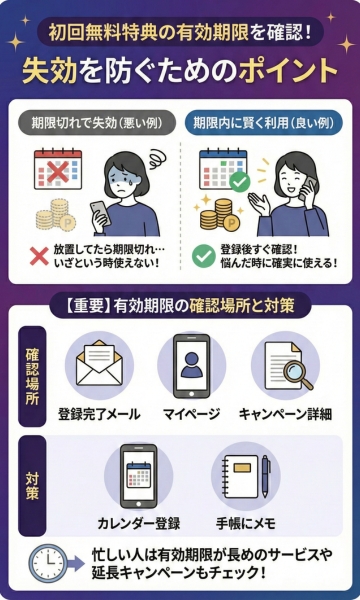 初回無料特典の有効期限に要注意